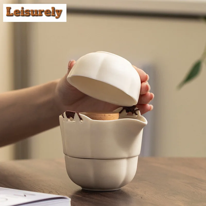 Cream Style Travel Tea Set Kit Handmade Set Of Cups 1 Pot 2 Cups Tea Making Organizer Portable Camping Handbag Accessories Craft