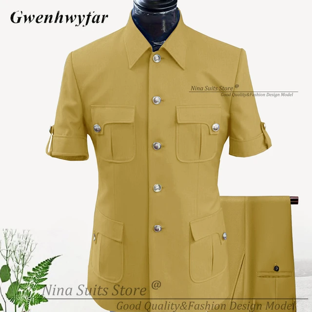 Safari Suits Men | Formal Safari Suit | Wear Costume - Men Suits Button  Collar - Aliexpress