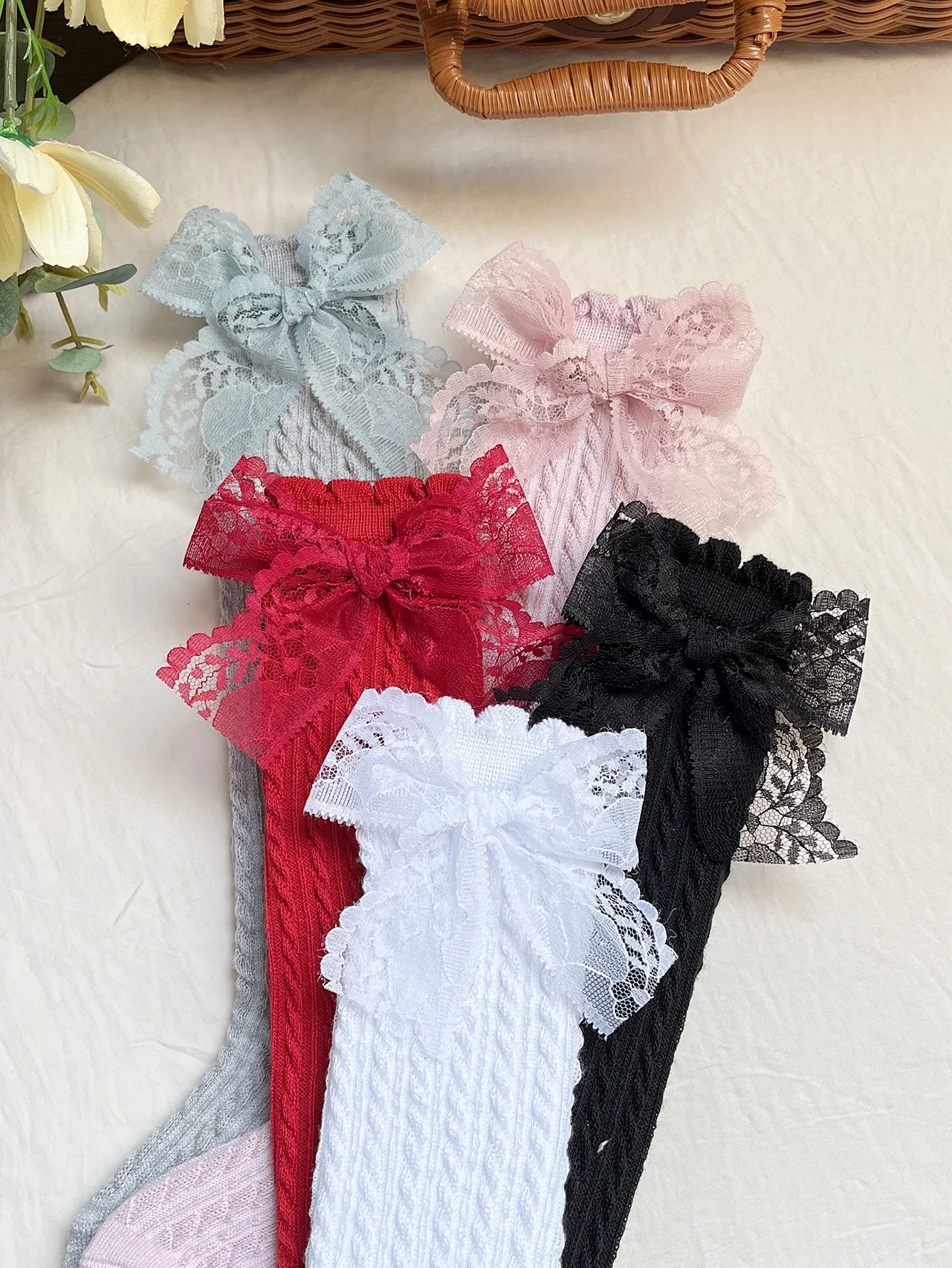 Girls Bow Decor Over The Calf Long Socks 5pairs over the calf socks