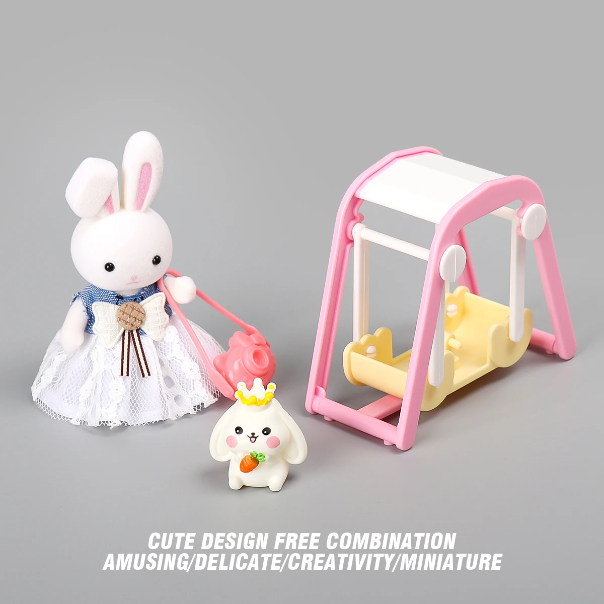 1 Set Baby Girls Pretend Play House Role-Play Toy Swing playground Bunny Rabbit Set Children Accessories House Play Toys