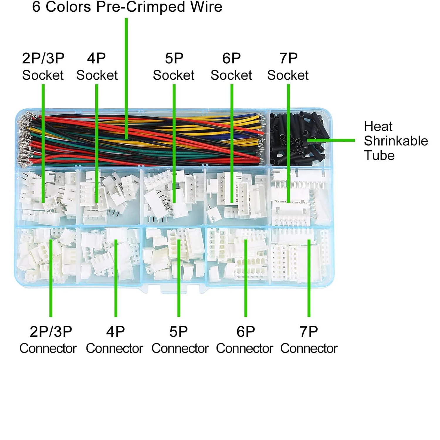 Kit Connecteurs JST XH2.54 2-7 Broches + Fils 22AWG + Pince