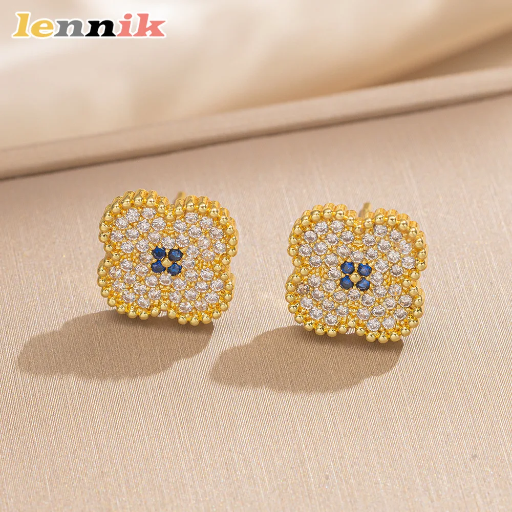 LENNIK Premium Lucky Clover Luxury Full Zircon Mic...