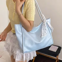 Nouveau sac fourre-tout de style coréen pour femme, couleur unie, grande capacité, en PU rétro, sac à bandoulière pour le quotidien, sac à main élégant et décontracté à porter sous le bras 3