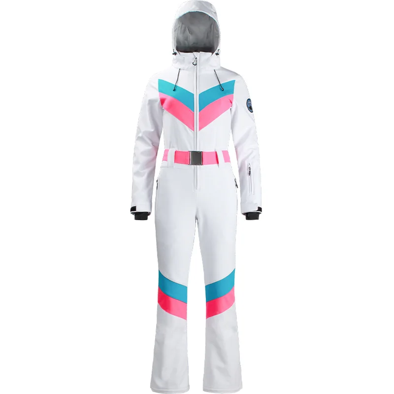 Women One Piece Ski Suit Winter Snowboard Jumpsuit Waterproof Windproof Thicken Hooded Outdoor Sport Wear For Mountain Hiking winter jacket ski jacket
