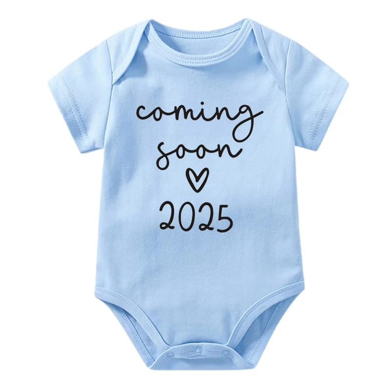 Baby Announcement Coming Soon 2025 Baby Bodysuits Summer Boys Girls Romper Newborn Body Pregnancy Reveal Clothes 5