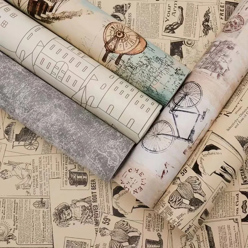 สไตล์อเมริกันการฟื้นฟูวิธีโบราณวอลล์เปเปอร์พีวีซีกาวกันน้ำผนังตกแต่งของใช้ในครัวเรือนร้านอาหารผนังพื้นหลัง 1