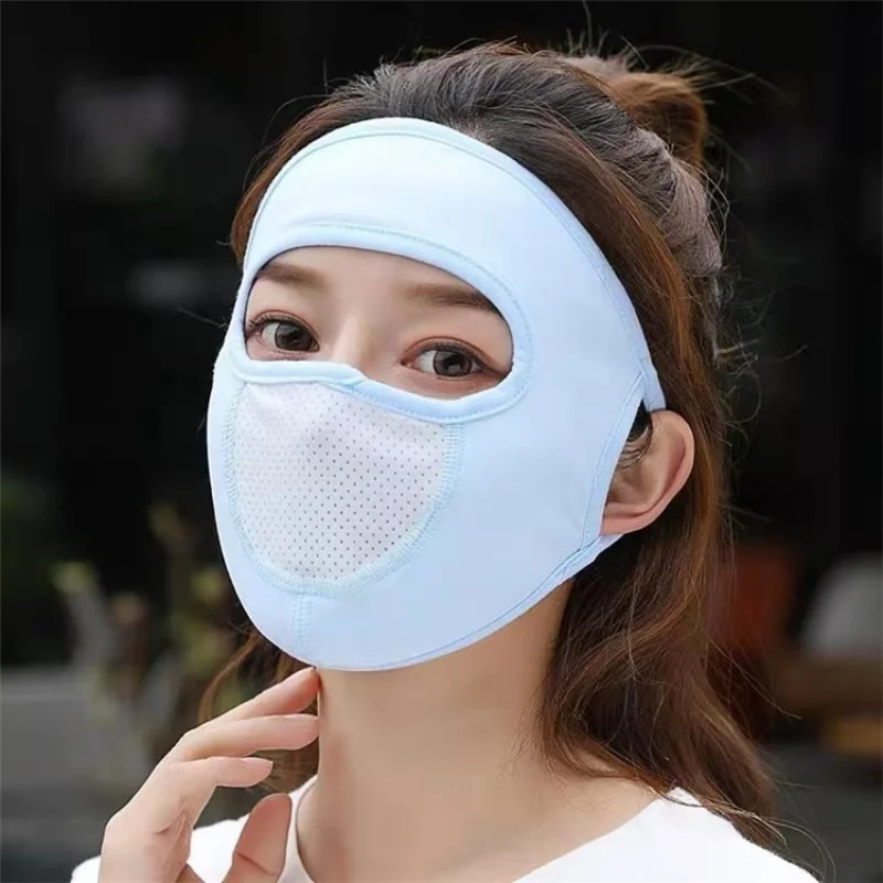 Summer Women's Ice Silk Sunscreen Masks Outdoor Riding Breathable Full-Face Sunshade Dust-Proof and Uv-Resistant Mesh Masks