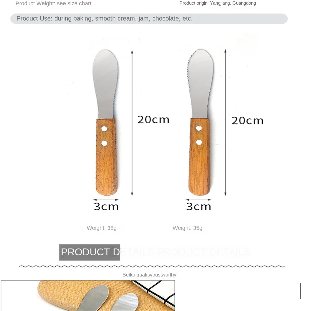 Description Picture 3 of itemButter Knife Cheese Jam Smear Tableware Wood Handle Scraper Breakfast Sandwich Cheese Slicer Knife Dinner Knives Kitchen Gadget