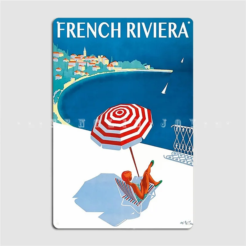 

1954 French Riviera Travel Wood Sign Plates Wall Cave Printing Home Wooden Sign Poster