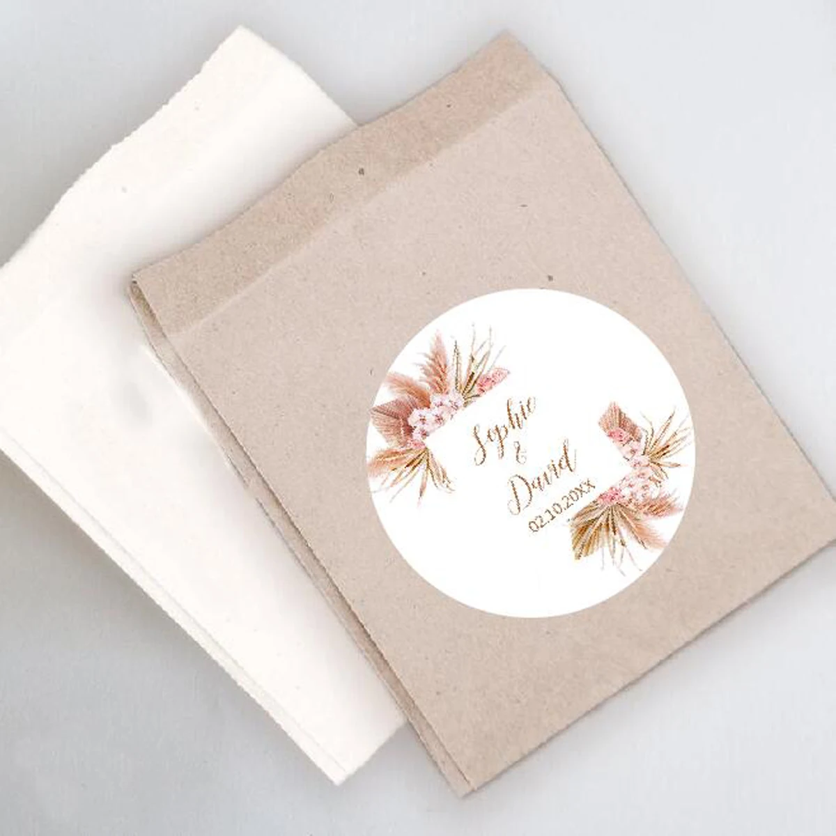 Pampas Grass Wedding Stickers 96Pcs Customize Wedding Labels Personalise Baptism Birthday Sealing Party Decor