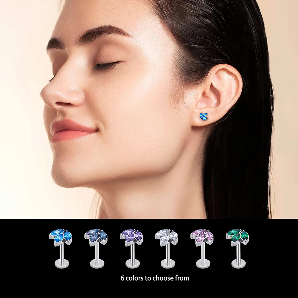Stud Ear Tragus Cartilage Earrings 16G Ball Labret Lip Zircon Opal Lobe Helix Daith Piercing Body Jewelry Silver Gold Starfish Crystal Stud Earrings Studded Earrings