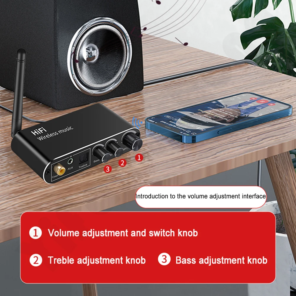 DAC Audio converter adapter amplifier decoder Digital to Analog Audio Converter Spdif Optical Coaxial Signal to 3.5MM AUX Amplifier Decoder Bluetooth-Compatible Receiver