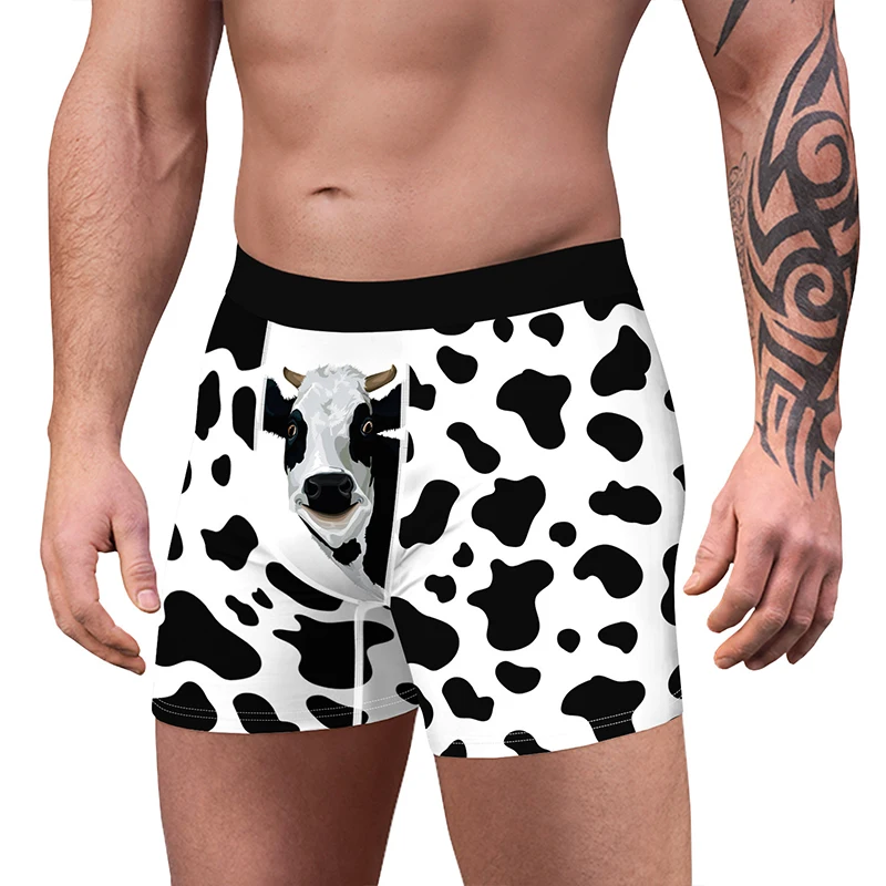 

2024 New 3D Funny Men's Boxers Cow Pattern Doodle Underwear Animal Humor Boxer Briefs Shorts Panties Male Breathable Underpants