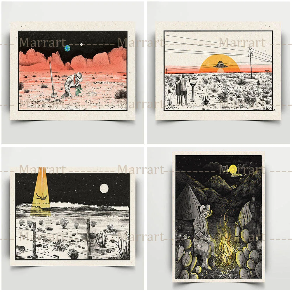 

West Texas Landscape Vintage Art Prints Rustic Retro Inspired Wall Art Home Decor Canvas Painting Western Scenery Poster Prints