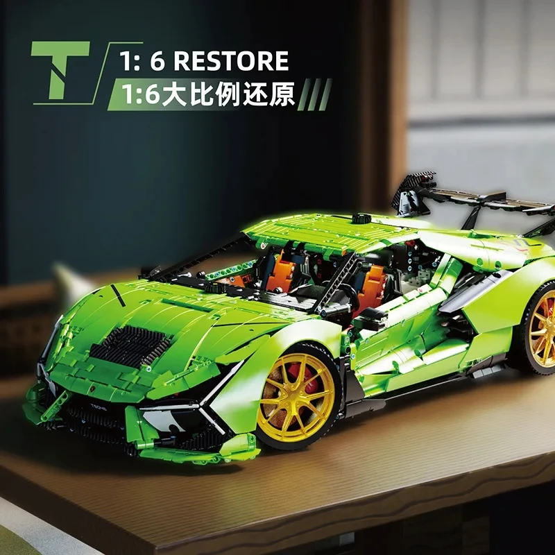 New 6628pcs Lambo T5046 1:6 MOC RC Sports Car Building Blocks Bricks Model Assembling Children's Toys Holiday Gift Set