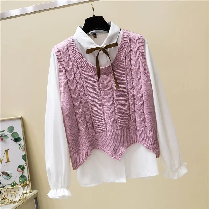

Vest Women Solid Short Loose Trendy Korean Style Sleeveless Knitted O-Neck All-match Female Coats Simple Leisure Outwear Pink