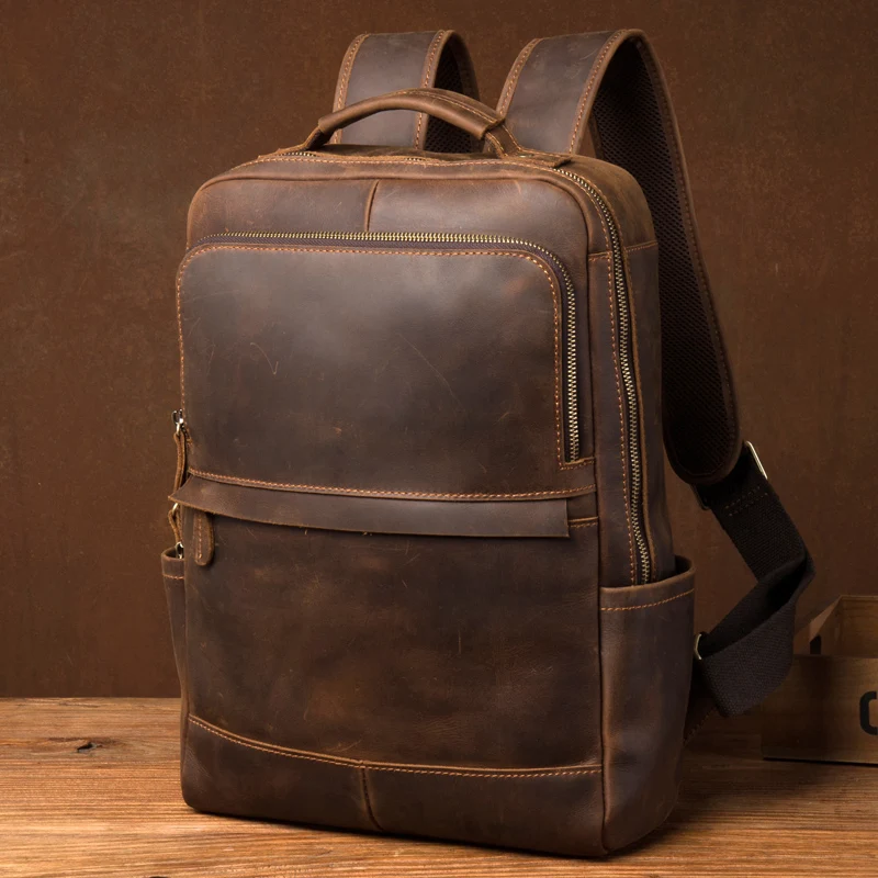 Crazy horse leather backpack retro leather trend backpack handmade top layer cowhide business computer travel backpack outdoor