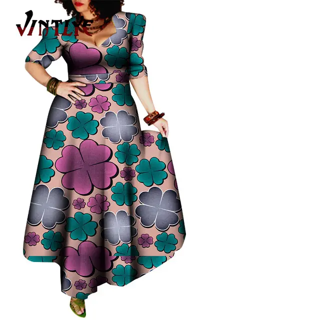 African Style Dresses for Women Elegant Evening Gowns African Party Dress Maxi Ankara Floral Printed Robe Africaine Femme WY092 19