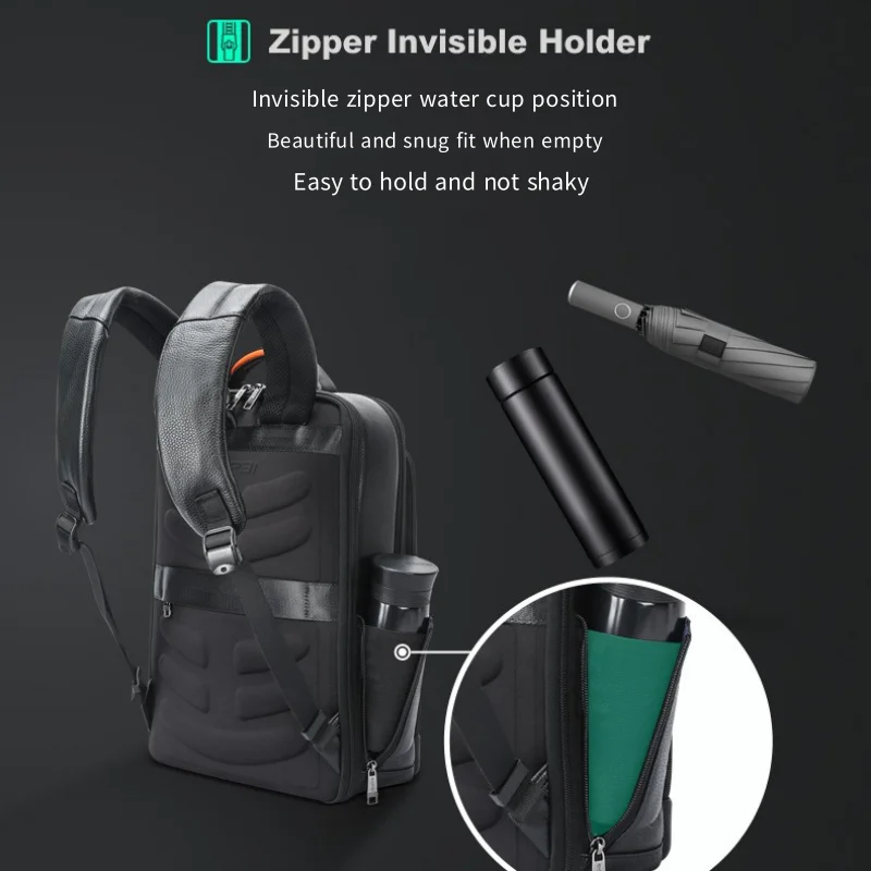BOPAI Luxury Leather Men Leather Waterproof Backpack Fashion Business Travel Shoulder Bag 15.6Inch Laptop USB Charging Backpacks 4