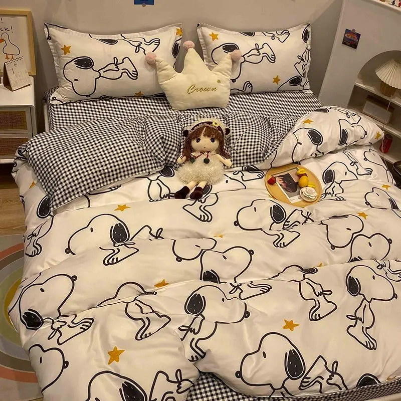 

Kawaii Snoopy Nordic Simple Girl White Snoopy Bed Four-Piece студенческое общежитие простыня пододеяльник комплект из трех предметов