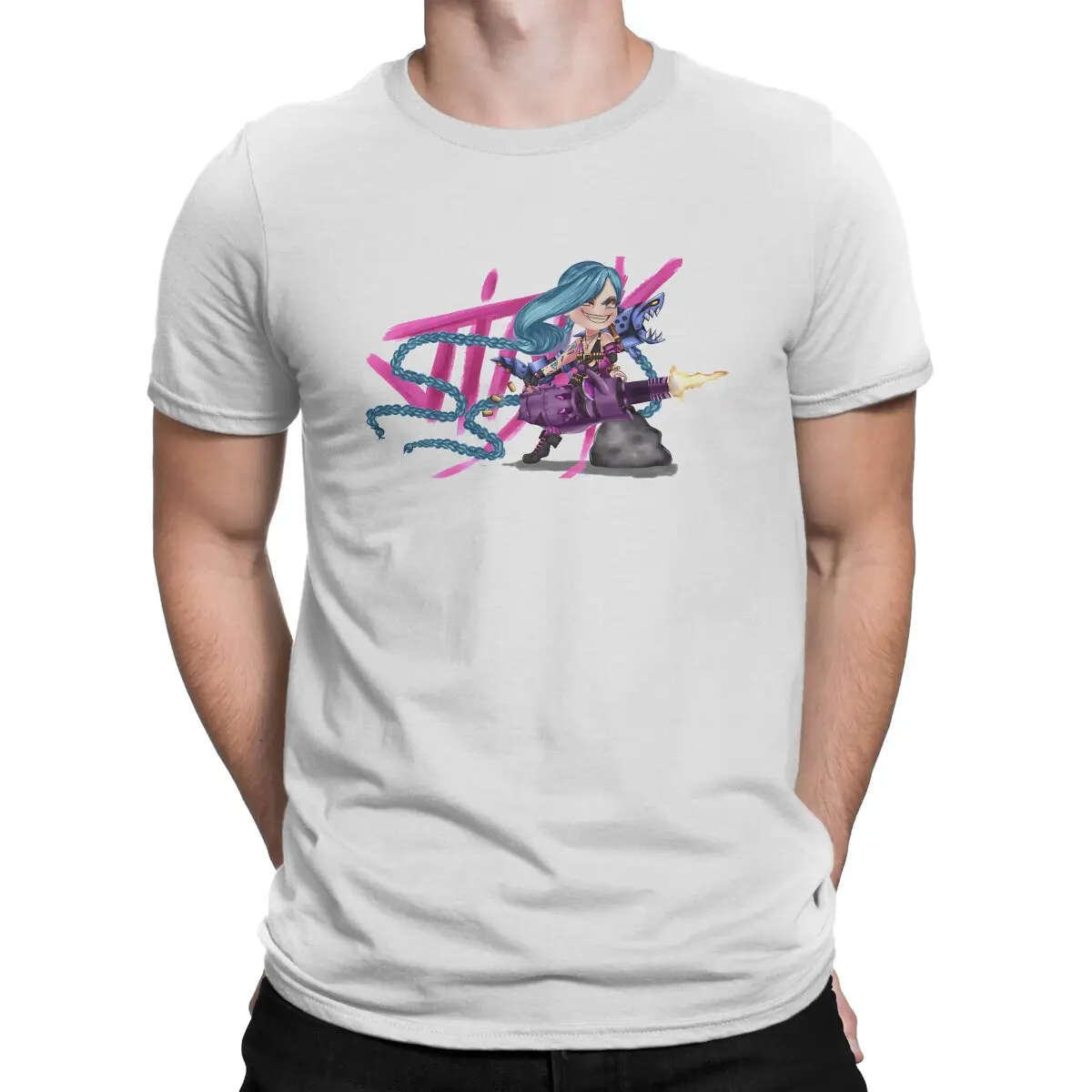 thumbnail image 1 of Camiseta Jinx para hombre, de Arcane League of Legends, LOL Game, de algodón, cuello redondo, manga corta, humor, regalos de cumpleaños de alta calidad., 1 of 7