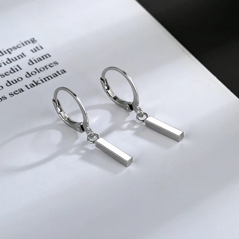 

Silver Color Geometric Square Column Earrings For Women Girl Simple Ear Buckles Korean Fashion Drop Earring Jewelry Gifts