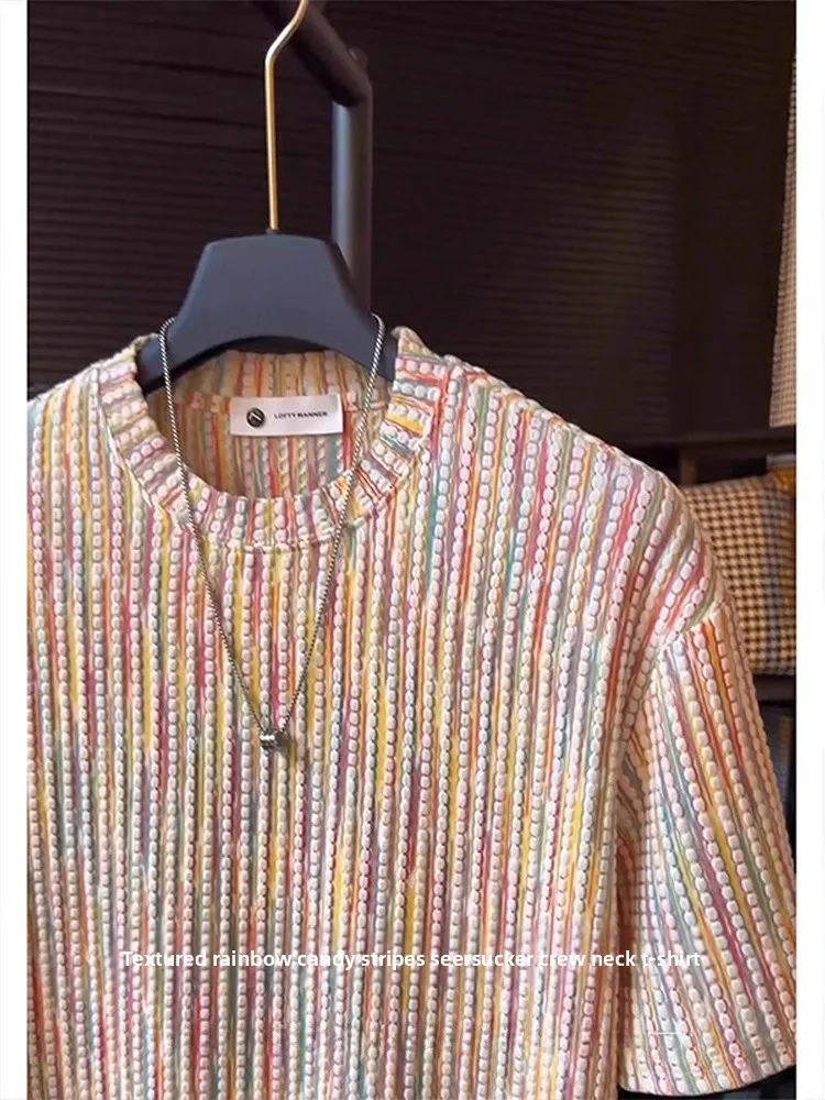 Dopne Rainbow Color Tka Bubble ort Sve Men Summer Thin Cool Feeling Breathable Cleanfit f Sve T irt