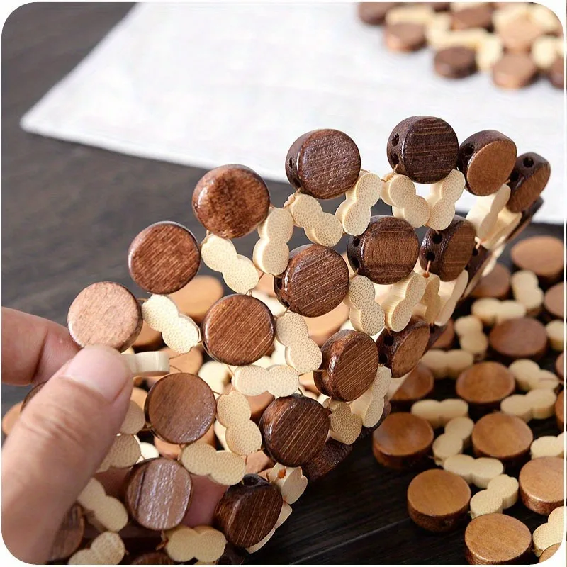 Bamboo Heat Insulation Coasters and Pot Holders with Hollow Design Non-Slip Placemats for Dining Table Wooden Kitchen Decor