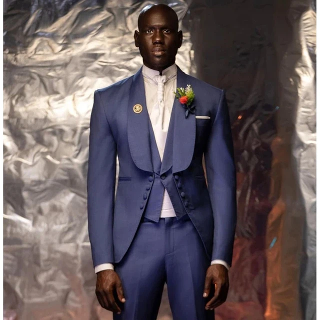 Traje a cuadros azul claro para hombre, traje de 2 piezas para novio, mejores  pantalones, Blazer de negocios para boda (chaqueta + pantalones) -  AliExpress