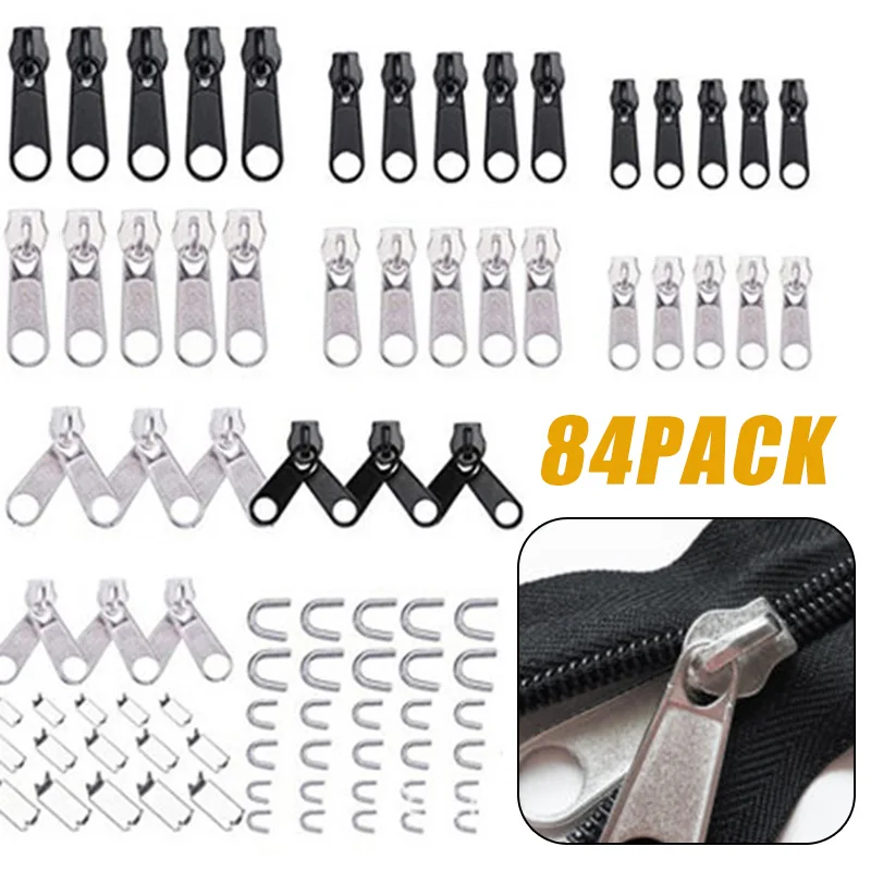 84Pcs/Set Fix Zippers Slider Head Zipper Universal Kit Replacement For
