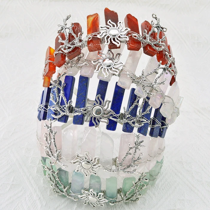 

Natural Plating Rainbow Crystal Sun wiccan Ancient Silver Branch red purple Hair Crown Headband