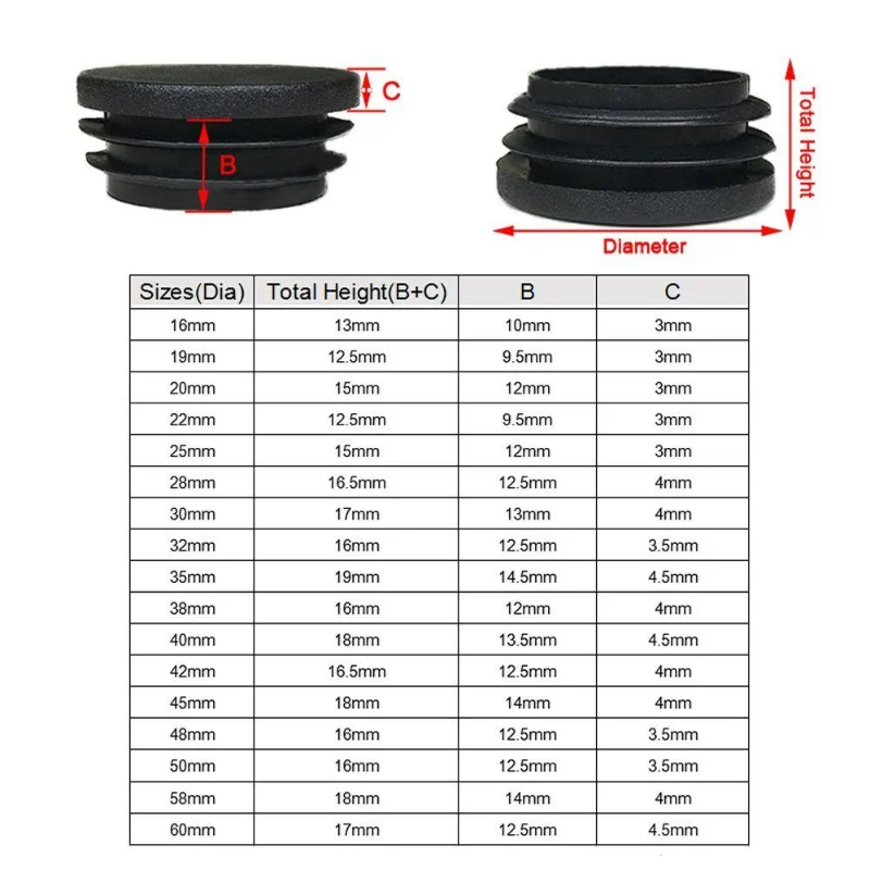 24ship Plastic Round Inner Plug For Steel pipe End Blanking Caps Anti Slip Alloy ladder chair leg Cover Furniture Protector Pad pipe end cap silicone rubber caps rubber caps silicone rubber plugs floor protector caps
