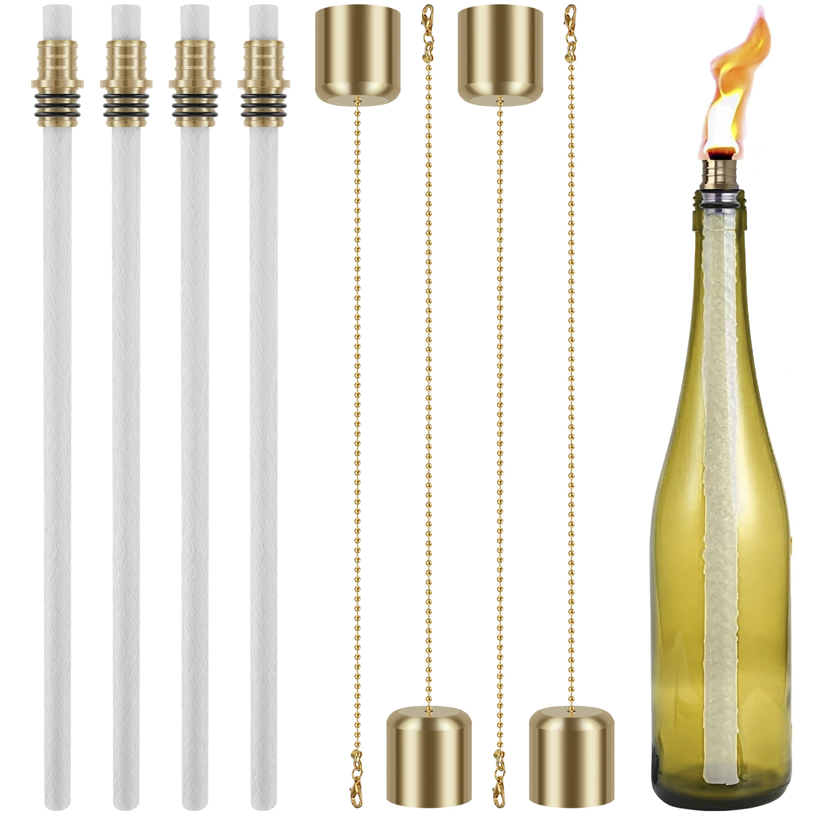 Wine Bottle Torch Kit DIY Lighting Fiberglass Wicks Torch Light Set Brass Wick Holders Caps 12Pcs For Home Decor candle wick,candle wicks,candle making kit,oil lamp wicks,candle making tool,candle wick tabs