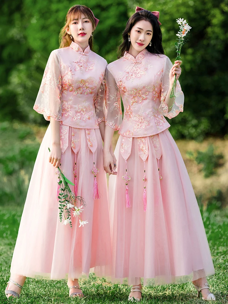 Women's Xiuhe Chinese Sisters Group Skirt Hanfu Bridesmaid Dress Set China Style Traditional Tang Han Costume Dresses