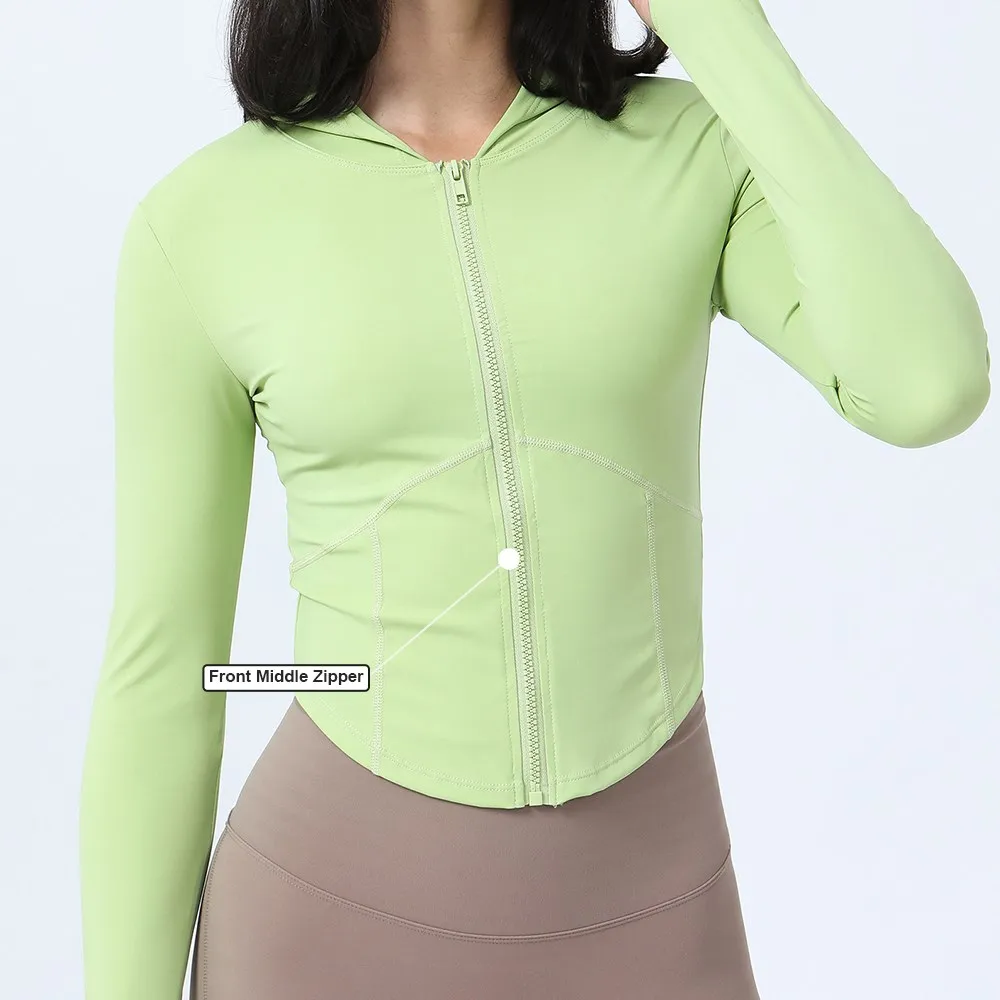 Women Sport Autumn Thin Coat Long Sleeve Full Zipper With Hat Yoga Training Fitness Jacket Outdoor Gym Women Yoga ActiveWear