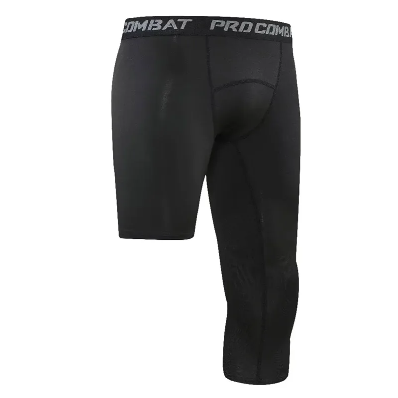 Men Compression Shorts Base Layer Exercise 3/4 Trousers Running Tight Sport Cropped One Leg Leggings Basketball Football Yoga