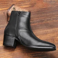 Size 40~46 Men Heightened Shoes Fashion Men high-heeled Boots Leather Chelsea Ankle Boots - Image 3