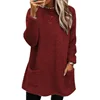 Autumn Winter O Neck Pullover Plush Hoodie Women Daily Commuter Casual Double Pockets Splice Hem Sweatshirt Female Long Warm Top 6
