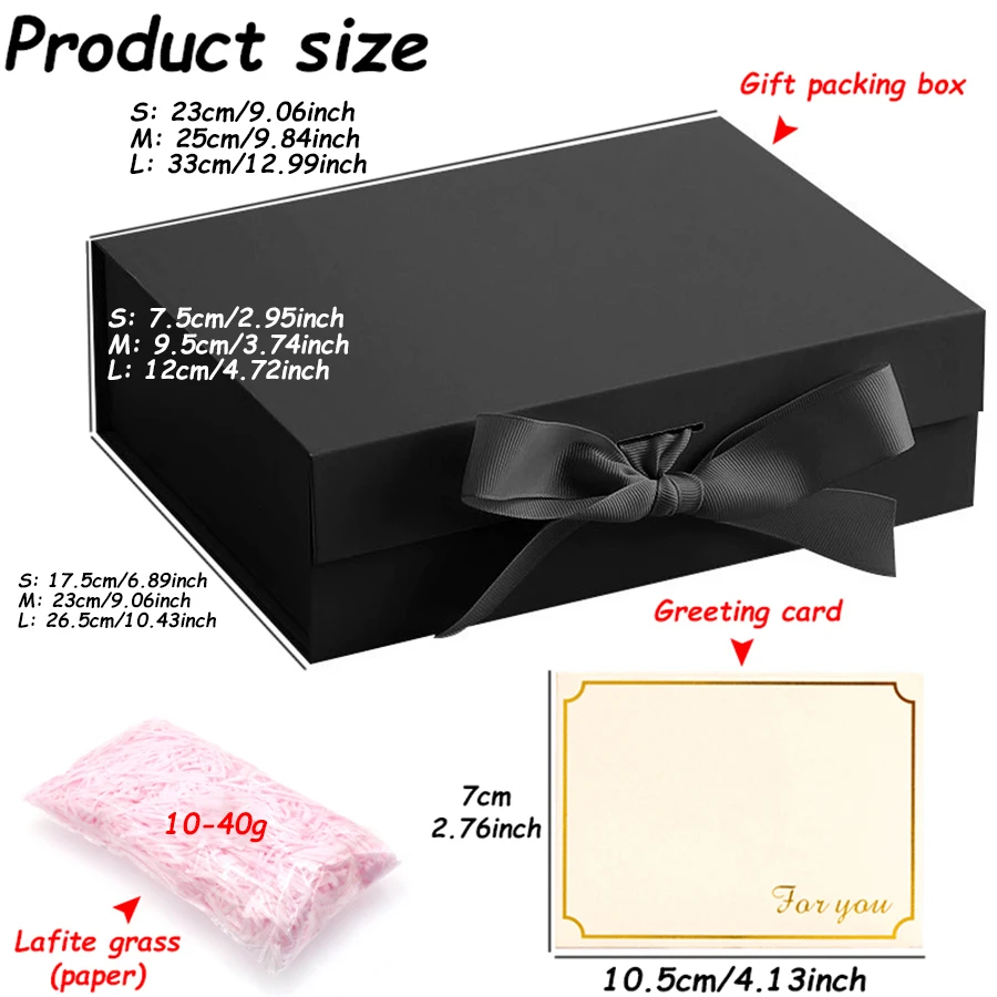3 Sizes Available Luxury Magnetic Gift Box With Lid Ribbon Lafite Grass Greeting Card Valentine's Day Gift Packaging Box 2