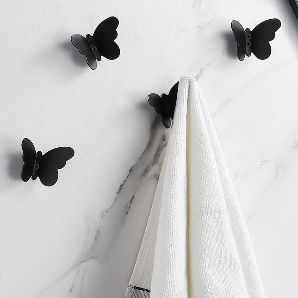 Butterfly Wall Mounted Hook Kitchen Bathroom Stainless Steel Towel Key Coat Hooks Punching Back Door Storage Hanger wall mount hooks coat hook