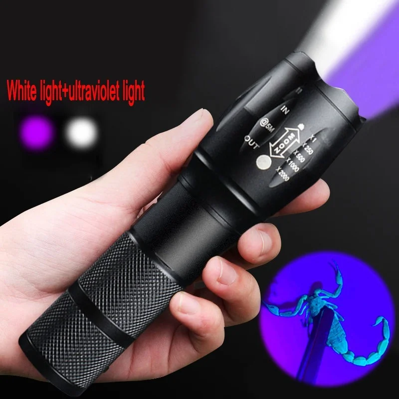 Zoom Fluorescent Black Light Ultraviolet Flashlight LED Flashlight LED Flashlights UV Flashlight LED Torch Light Ultraviolet White Light Dual LED Flashlight Lamp Detection