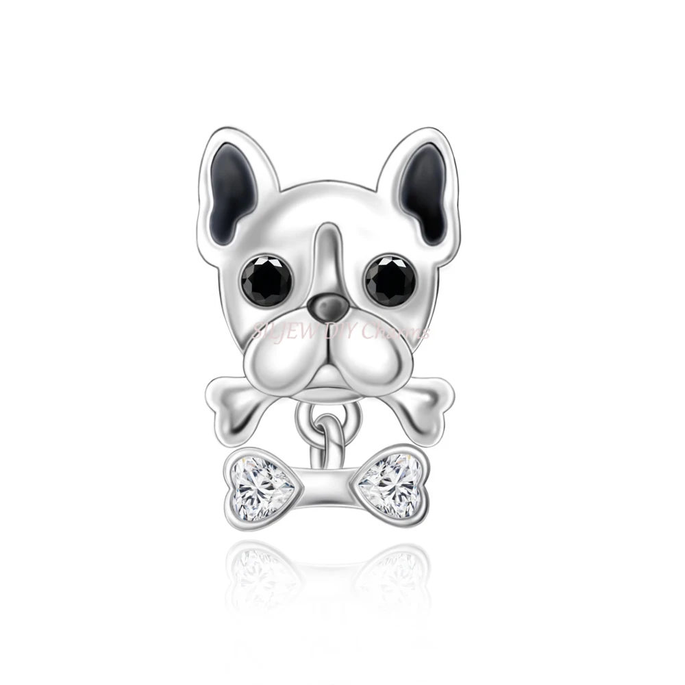 

Original Design Cute Pet French Bulldog & Heart Bone Charm Bead Fit Pandora Bracelets DIY Women Jewelry Gift New Arrivals