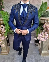 Italian Beaded Wedding Suits For Men Male Prom Blazers Outfits 2 Pieces Sets Groom Tuxedos Ropa Hombre Customized Costume Homme 1