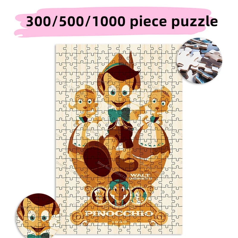 300 500 1000 Pieces Pinocchio Pictures Disney Creative Puzzle Toys Learning Education Kids Adult Jigsaw Puzzle Collection Hobby pinocchio