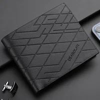 New Simple Stripe Embossing Leather Wallet Three-fold Leather Multiple Card Slots Card Holder Coin Wallet 1