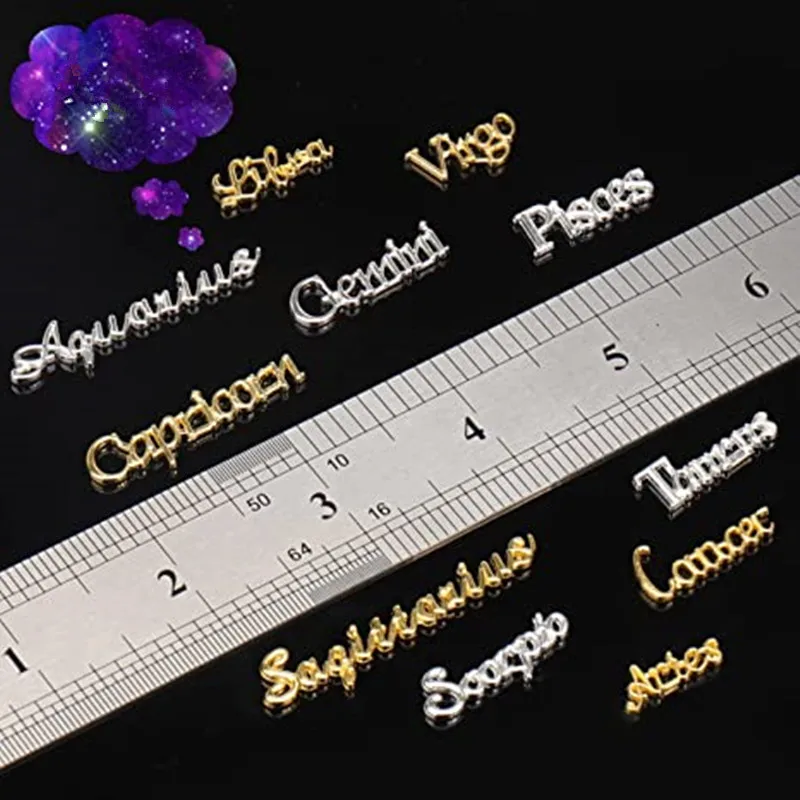 EBANKU 2 Boxes Zodiac Nail Charm 3D Gold Twelve Constellation Charms for Nail  Art Alloy Nail Sequins for Nail Art Decoration