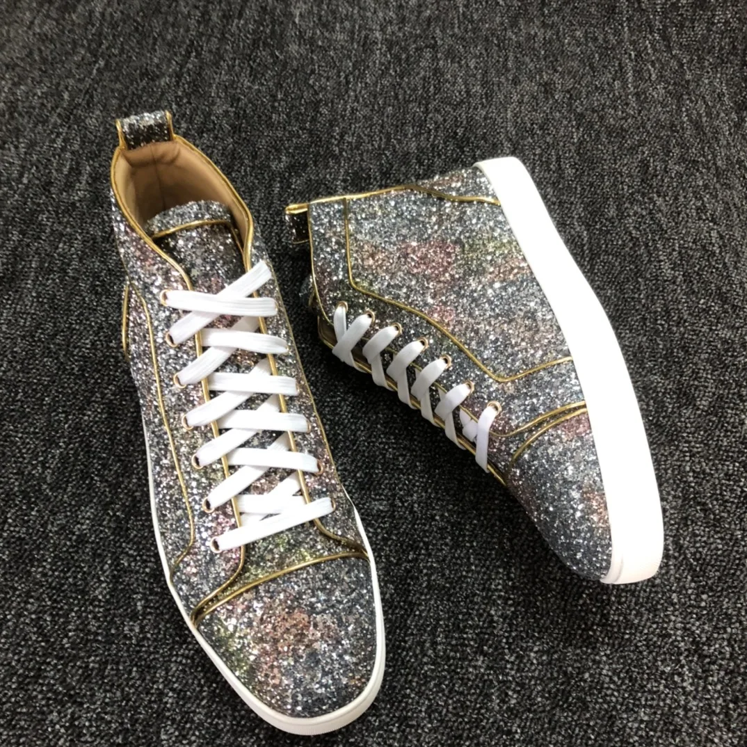 Super Brand Chentel Male Sequined Decoration Men Casual Shoes Party Shoes for Men Flats Lace-Up Sneakers Camouflage Big Size 47
