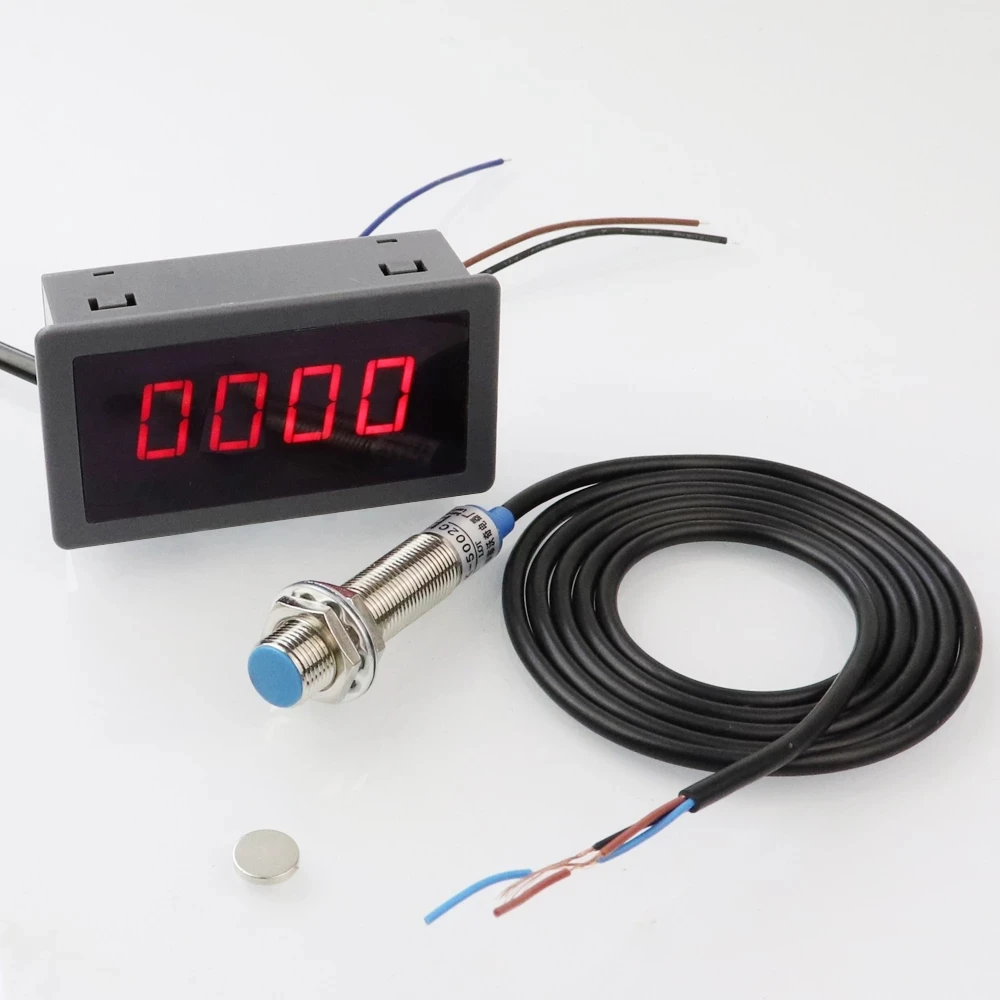 AC Tachometer 220V 110V 4-Digit LED Digital Display Motor Tachometer With Hall Sensor Magnet RPM Speed Meter
