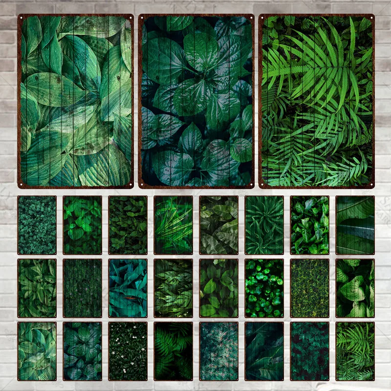 

Green Leaves Plant Metal Tin Sign Plaque Tropical Wall Art Tin Sign Posters Plates Garden Kitchen Decor Pub Bar Sign Man Cave