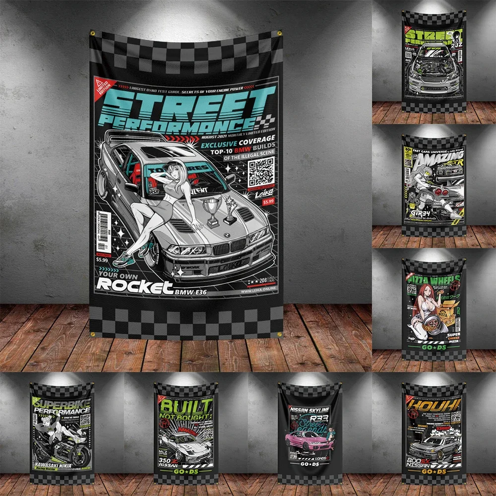 3x5Ft JDM Racing Car 1 Flag Polyester Digital Printing Tuning Cars Banner For Decoration